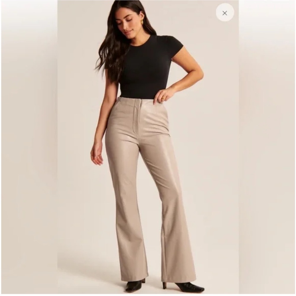 A&F Vegan Leather Slim Flare Pant Cream